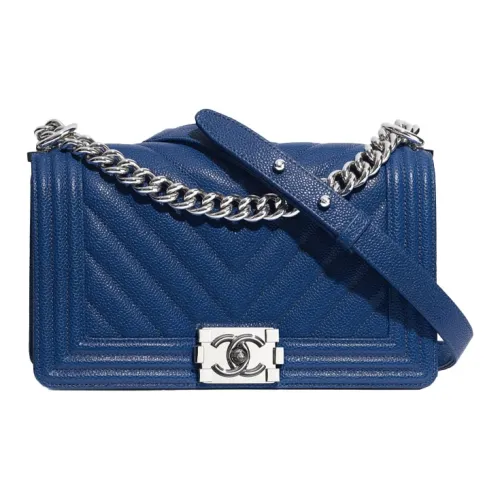 CHANEL LEBOY С рельефом Тисненый Телячья кожа Сумка на плечо Женская Синяя