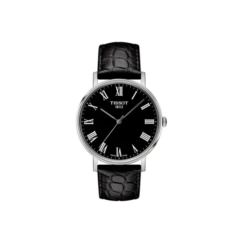 Tissot Charm Time Series Кварцевый механизм Мужские часы Циферблат 38 мм Черный Нержавеющая сталь Корпус Кожаный ремешок