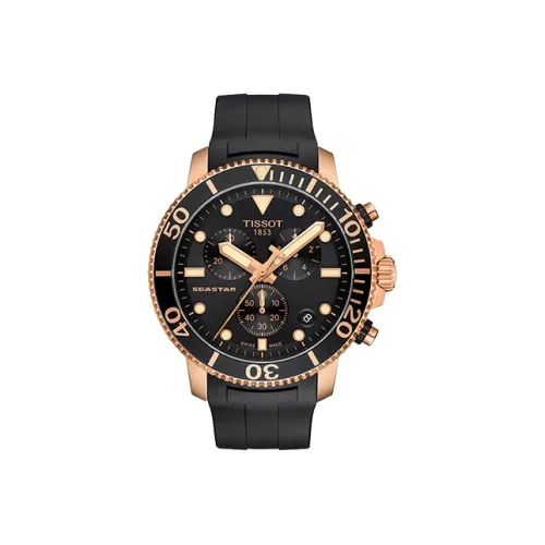 TISSOT Starfish Collection Кварцевый механизм Мужские часы Циферблат 45,5 мм Черный корпус Нержавеющая сталь Резиновый ремешок