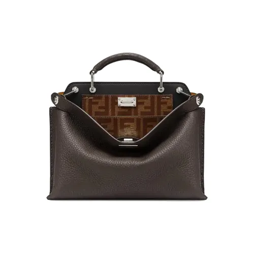 FENDI Peekaboo Тисненая кожа Сумка на одно плечо Мужская Коричневая
