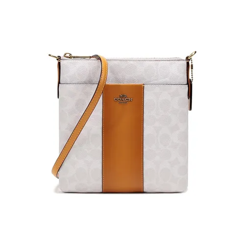 COACH Kitt Холст Плечевая сумка Стандартная Женская Оранжевая Белая