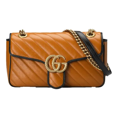 GUCCI GG Marmont Quilted Кожа Сумка через плечо Сумка на плечо Маленькая Женская Коричневая Черная Тыквенная