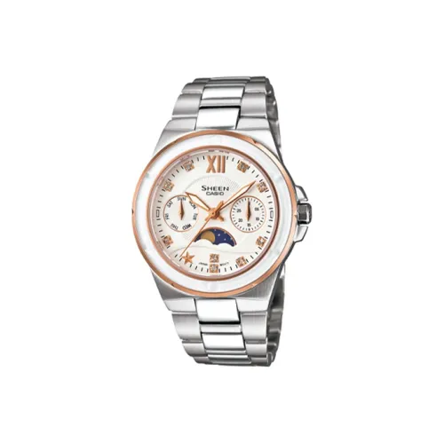 CASIO SHEEN Кварцевый механизм нержавеющая сталь ремешок женские часы белый циферблат