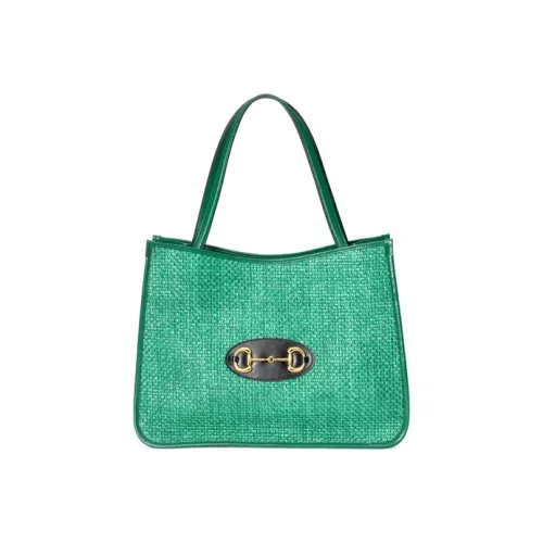 GUCCI Horsebit 1955 Ткань из соломенного плетения с кожаными вставками сумка-тоут сумка для покупок сумка через плечо женская зеленая