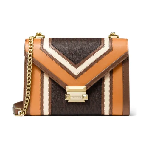 MICHAEL KORS Whitney Кожа Конверт Сумка через плечо Большая Женская Оранжевая и Коричневая с монограммой