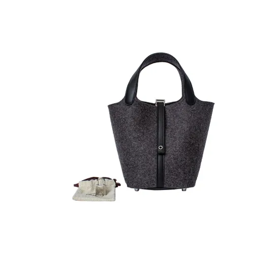 HERMES Picotin Lock Фетр с Swift Кожа Корзина Сумка Сумка-ведро Сумка Женская Серый и Черный