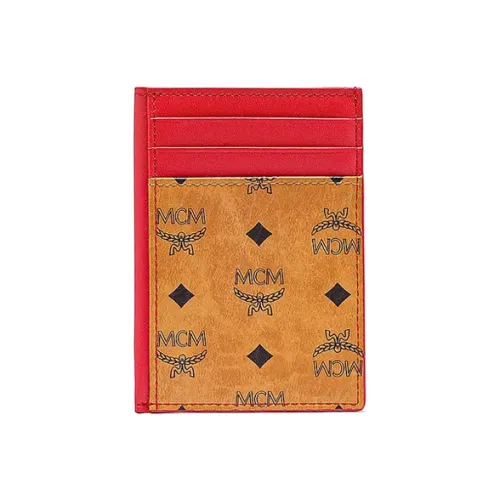 MCM Essential Visetos Origina Холст Картхолдер Мини Унисекс Красный Коричневый Коньячный