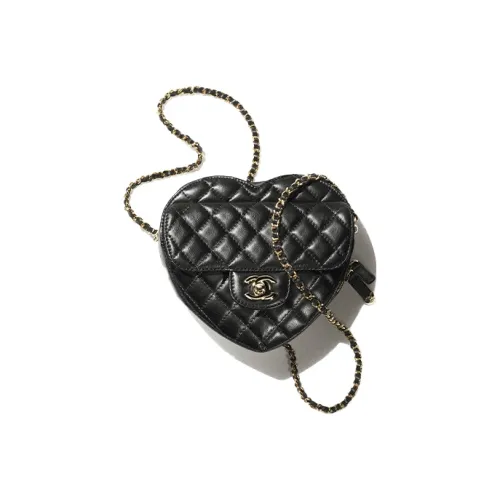 CHANEL Lambskin Heart Crossbody Bag Heart Shoulder Bag Mini Women's Black