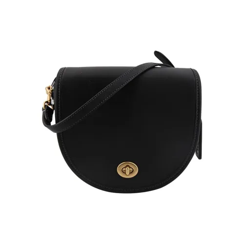 COACH Turnlock Кожа Седло Сумка Сумка через плечо Маленькая Женская Черная