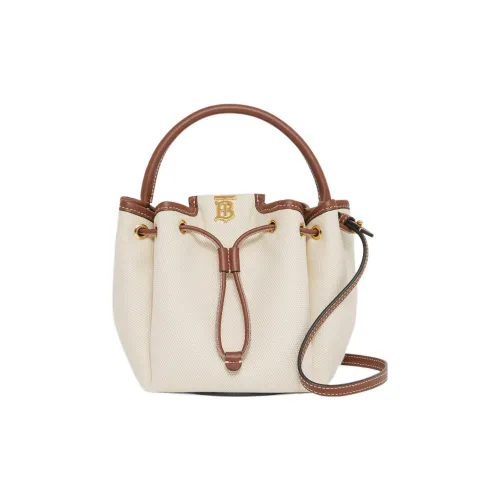 Burberry Хлопок Холст Кожа Ведро Сумка Сумка через плечо Сумка через плечо Мини Женская Светлый Умбра