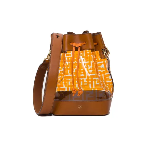 FENDI Mon Tresor Кожаная вставка Ведрообразная сумка Сумка Сумка через плечо Маленькая Женская Коричневая