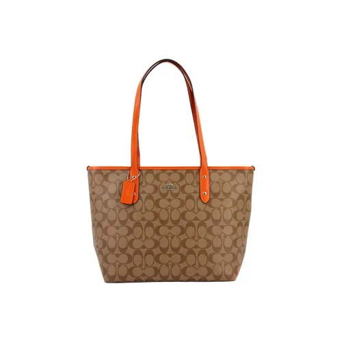 COACH City Zip Tote PVC Тоут Сумка Сумка для покупок Сумка Сумка через плечо Женская Оранжево-хаки