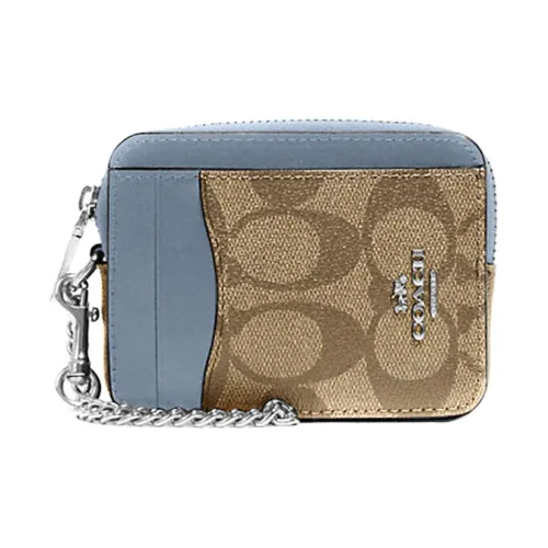 COACH Карточный чехол Холст Кожа Кошелек на молнии Держатель для карт Мини Женский Хаки и Мраморный Синий