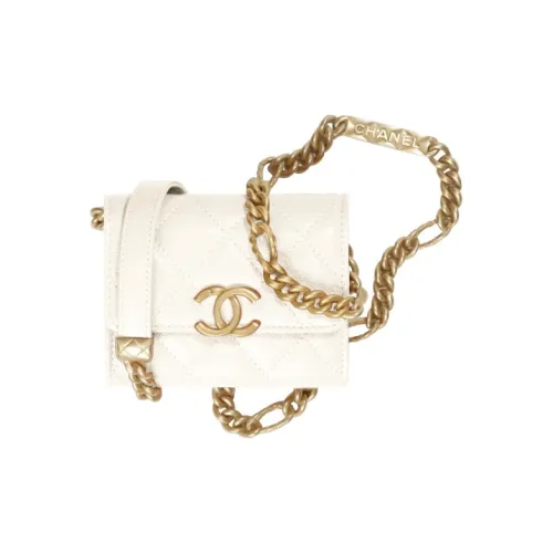 CHANEL С рельефом Тисненый Телячья кожа Мелочь Кошелек Клатч Сумка через плечо Женская Белая