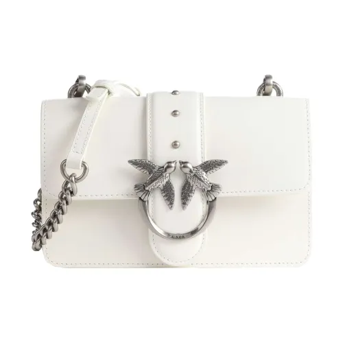 PINKO SIMPLY Корова Кожа Bird Сумка Swallow Сумка Сумка через плечо Мини Женская Белый Белый Серебряный