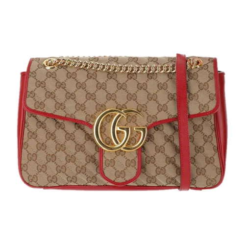 GUCCI Marmont Сумка через плечо с цепочкой из холста и кожи среднего размера женская цвет эбеновый красный
