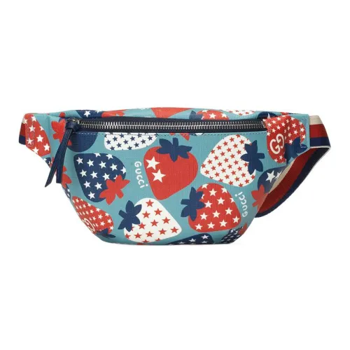 GUCCI Canvas Бананка Детская Светло-Синяя и Красная