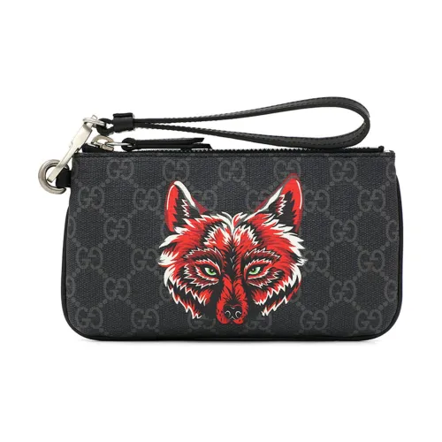 GUCCI Canvas с кожаными вставками кошелек для монет клатч мужской черный серый красный