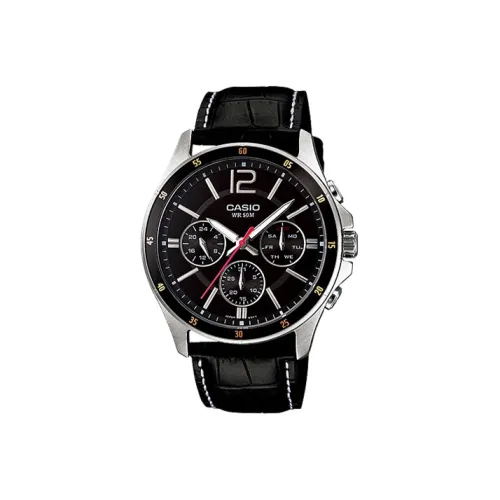 CASIO Standard Series Кварцевый механизм Естественная кожа Ремешок Часы Мужские Черный циферблат