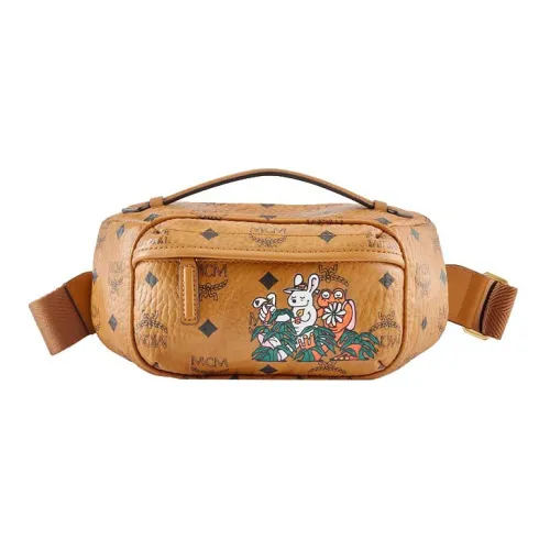 MCM AKA Boku Klassik Visetos Текстиль Кожа Через плечо Сумка Маленькая Женская Коньяк