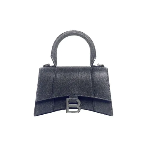 Balenciaga HOURGLASS Блестящий материал с овчиной сумка Hourglass сумка через плечо клатч стандартный женский черный