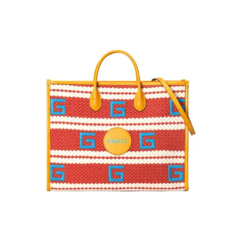 GUCCI Ткань с кожаными вставками Тоут Сумка через плечо Сумка для женщин Апельсин Желтый