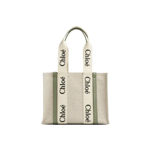 Chloe Woody Телячья кожа Холст Одно плечо Сумка Средний Женский Бежевый Гороховый Зеленый Конфетный