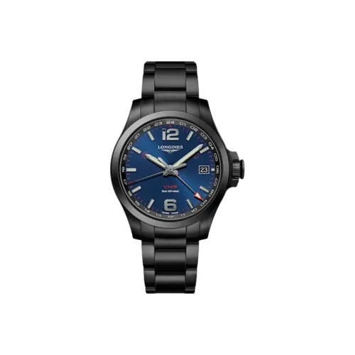 LONGINES Comcast V.H.P Series Кварцевый механизм Мужские часы 41 мм Синий циферблат Корпус из нержавеющей стали с PVD покрытием Ремешок