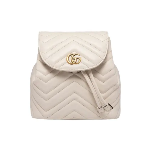 GUCCI GG Marmont Quilted Кожа Холст Рюкзак Мини Женские Белый