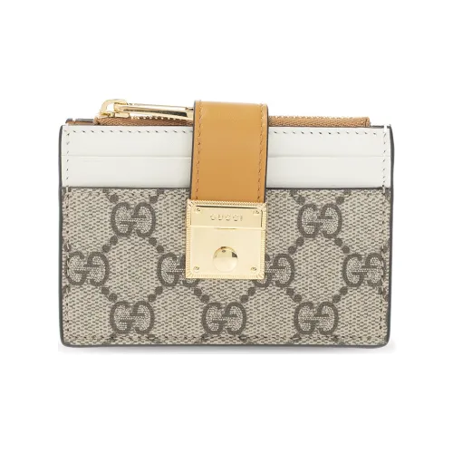 GUCCI Навесной замок Холст с кожей Картхолдер Женские Эбеновый Белый бежевый