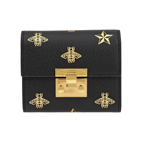 GUCCI Навесной замок кожаный кошелек кошелек женский черный