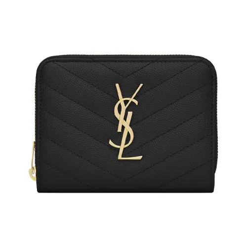 SAINT LAURENT Монограмма Quilted Кожа Кошелек Женские Черный