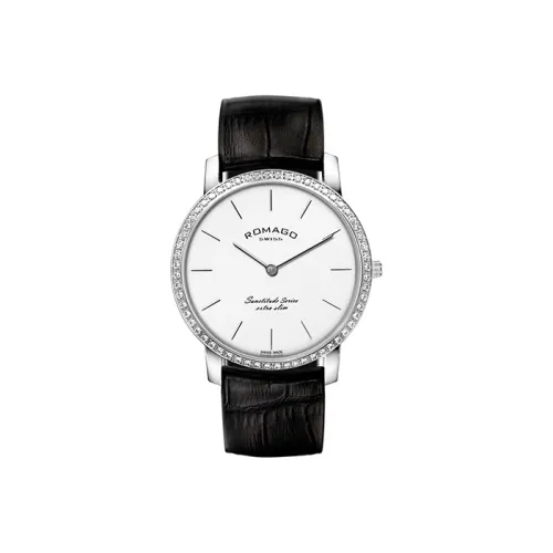 ROMAGO Ultra Thin Collection Кварцевый механизм Унисекс Часы 38,1 мм Белый циферблат Стальной корпус Часы Естественная кожа Ремешок