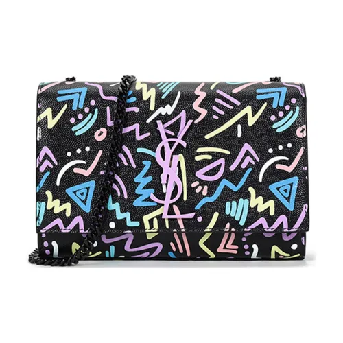 SAINT LAURENT Kate Рельефная тисненая кожа Сумка через плечо Маленькая Женская Черная Фиолетовая Многоцветная