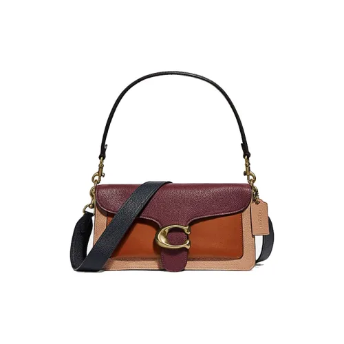 COACH Tabby Кожа Портативная Сумка через плечо Сумка на плечо Средняя Женская Винтажная Оранжевая и Фиолетовая с цветовым блоком
