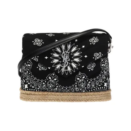 SAINT LAURENT Лоскутная вышивка хлопковая ткань кожа сумка через плечо маленькая женская черный бежевый