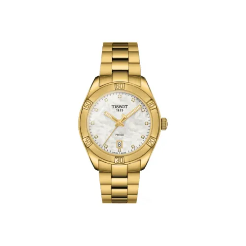 TISSOT PR100 Collection Кварцевый механизм Женские часы 36 мм Жемчужная раковина Циферблат T101,910.33,116.01