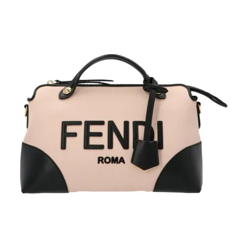 FENDI Холст и кожа Бостон Сумка Сумка через плечо Сумка среднего размера Женская Розовая и Черная