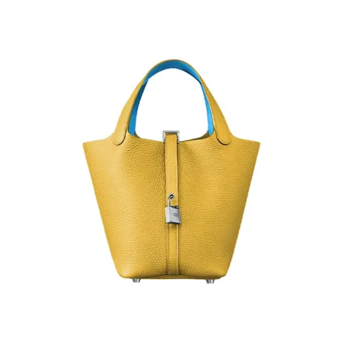 HERMES Picotin Lock Кожа Taurillon Clemence Сумка Женская Ambre Celeste Янтарный Желтый Небесный Синий