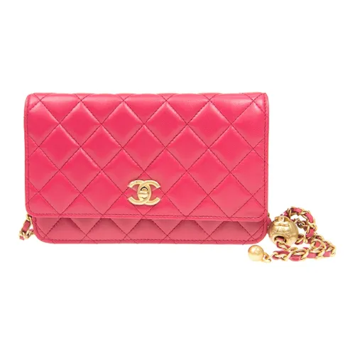 CHANEL WOC Овчина Сумка через плечо Сумка на плечо Кошелек на цепочке Женская Ярко-розовая
