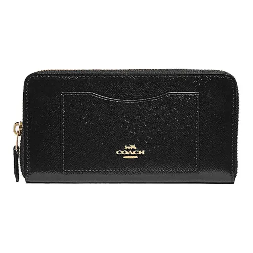 COACH Accordion Zip Лакированная кожа текстура "крест" кожаный кошелек женский черный