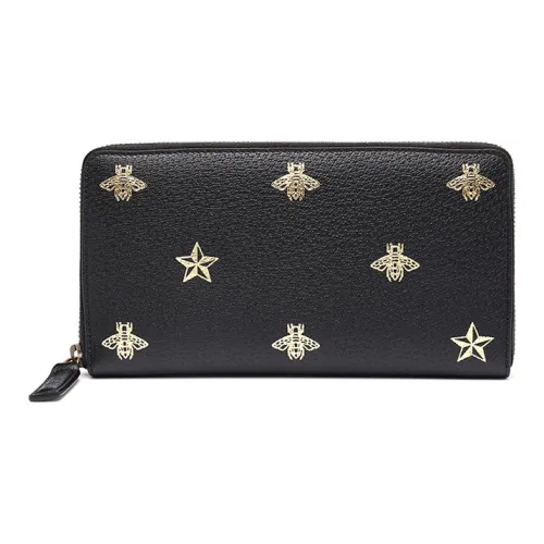 GUCCI Коровья кожа Длинный кошелек на молнии Унисекс Черный