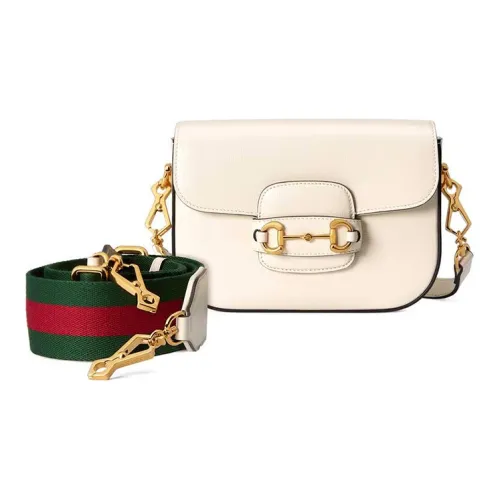 GUCCI Horsebit 1955 Кожа Курьерская сумка Седло Сумка Сумка через плечо Мини Женская Белая
