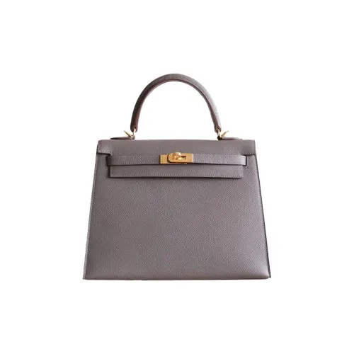 HERMES Kelly Эпсомская кожа Сумка Kelly Сумка Стандартная Женская 8F Gris Étain Олово-серый