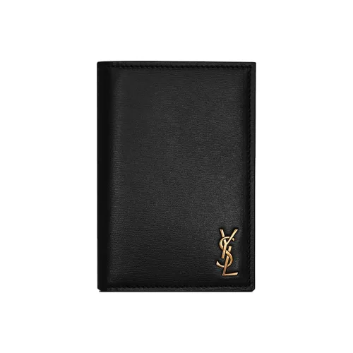 SAINT LAURENT Монограмма Гладкая Коровья Кожа Держатель для Паспорта Держатель для Карт Кошелек Мужской Черный