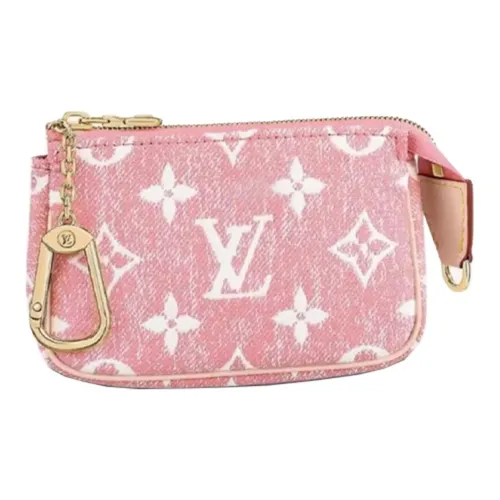 LOUIS VUITTON POCHETTE ACCESSOIRES Деним с коровьей кожей отделка маленькая сумочка кошелек для монет клатч мини женский розовый