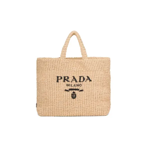 PRADA Raffia Tote Bag Shopping Bag Women's Rye Brown