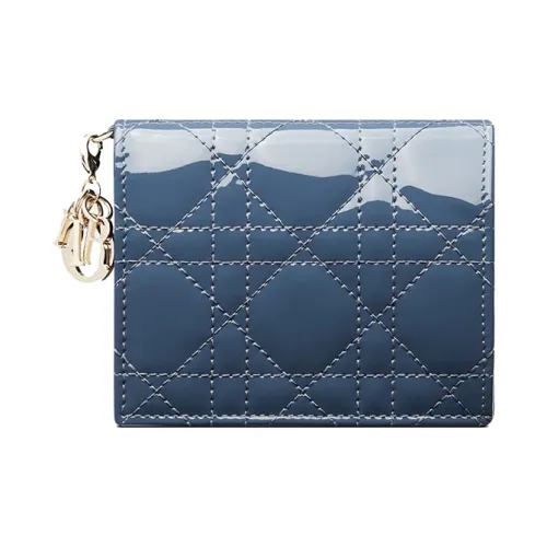 DIOR Lady Dior Лакированная кожа Телячья кожа Кошелек Женские Темный джинсовый синий