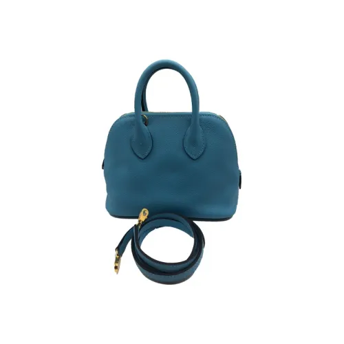 HERMES Телячья кожа Bowling Bag Сумка через плечо Женская P3 BLEU DU Nord Northern Blue