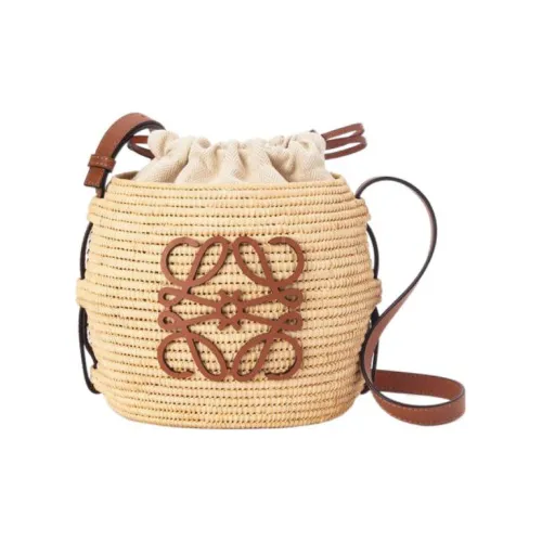LOEWE Beehive Basket Волокно с коровьей кожей Ведрообразная сумка Сумка через плечо Женская Коричневая